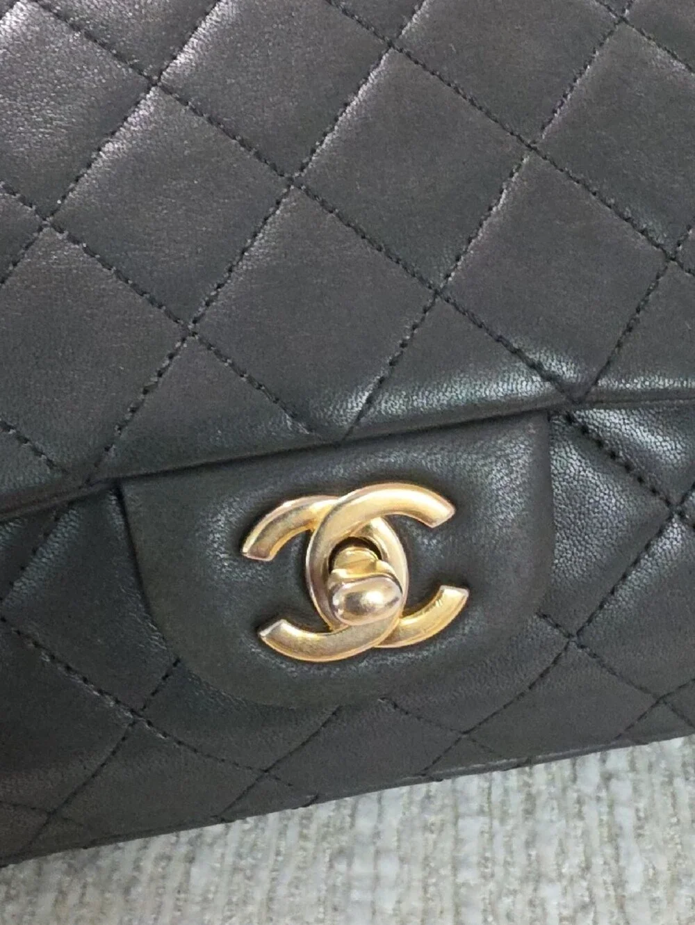 CHANEL ValentineBlack Quilted Leather Shoulder Bag with Charm Chain
